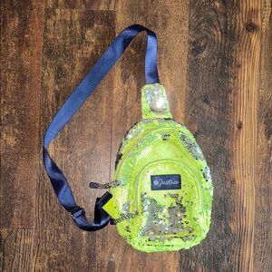 Justice Neon Sequin Sling Bag with Blue Strap